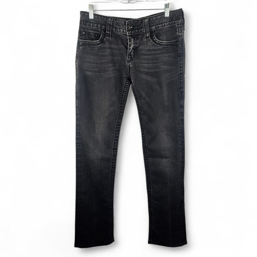 ROCK REVIVAL Celina T23 Black Jeans Y2K Women's 31 (32x33) Rhinestone Distressed